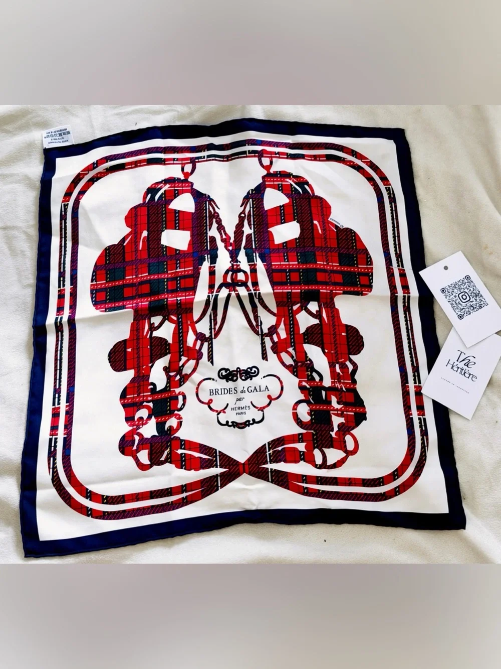 Hermès Brides de Gala Plaid Equestrian Silk Scarf - Red & Navy - Picture 1 of 5